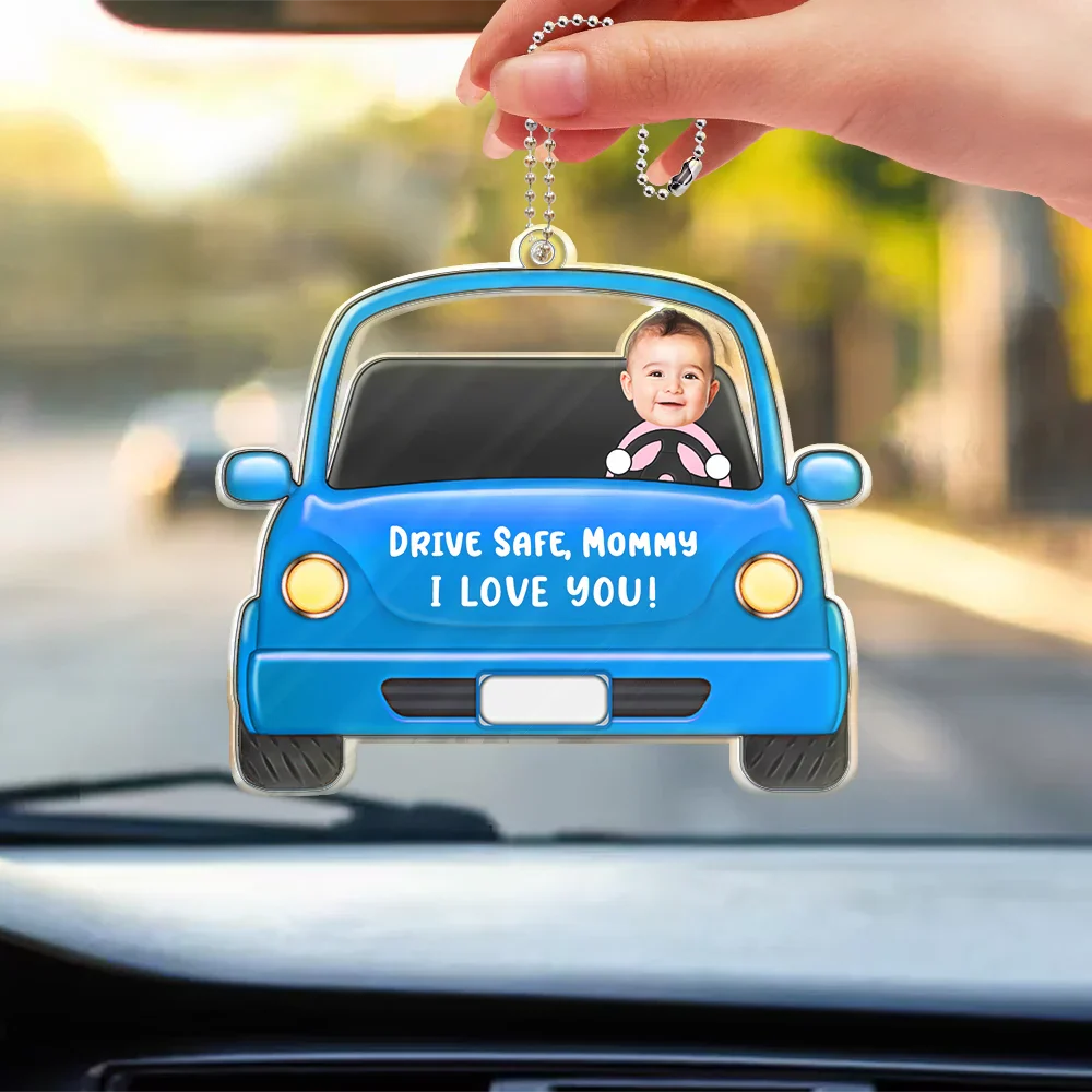 Custom Photo Drive Safe Daddy Funny Kids - Personalized Acrylic Car Hanger - Image 4