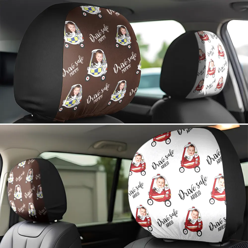 Custom Photo Drive Safe Daddy Grandpa Fun Little Kid - Personalized Car Headrest Covers - Image 4
