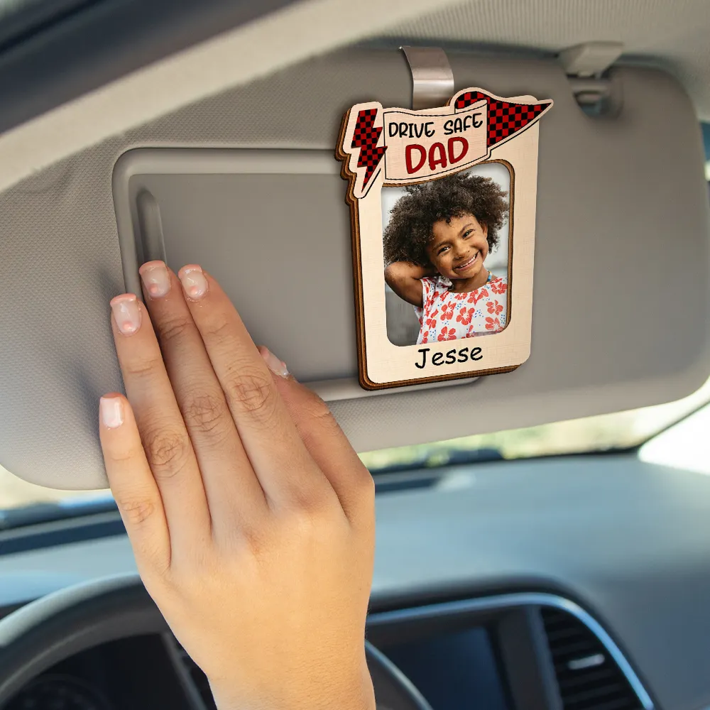 Custom Photo Drive Safe Daddy Papa Love From Kid And Pet - Personalized Custom Shaped Car Visor Clip - Image 4