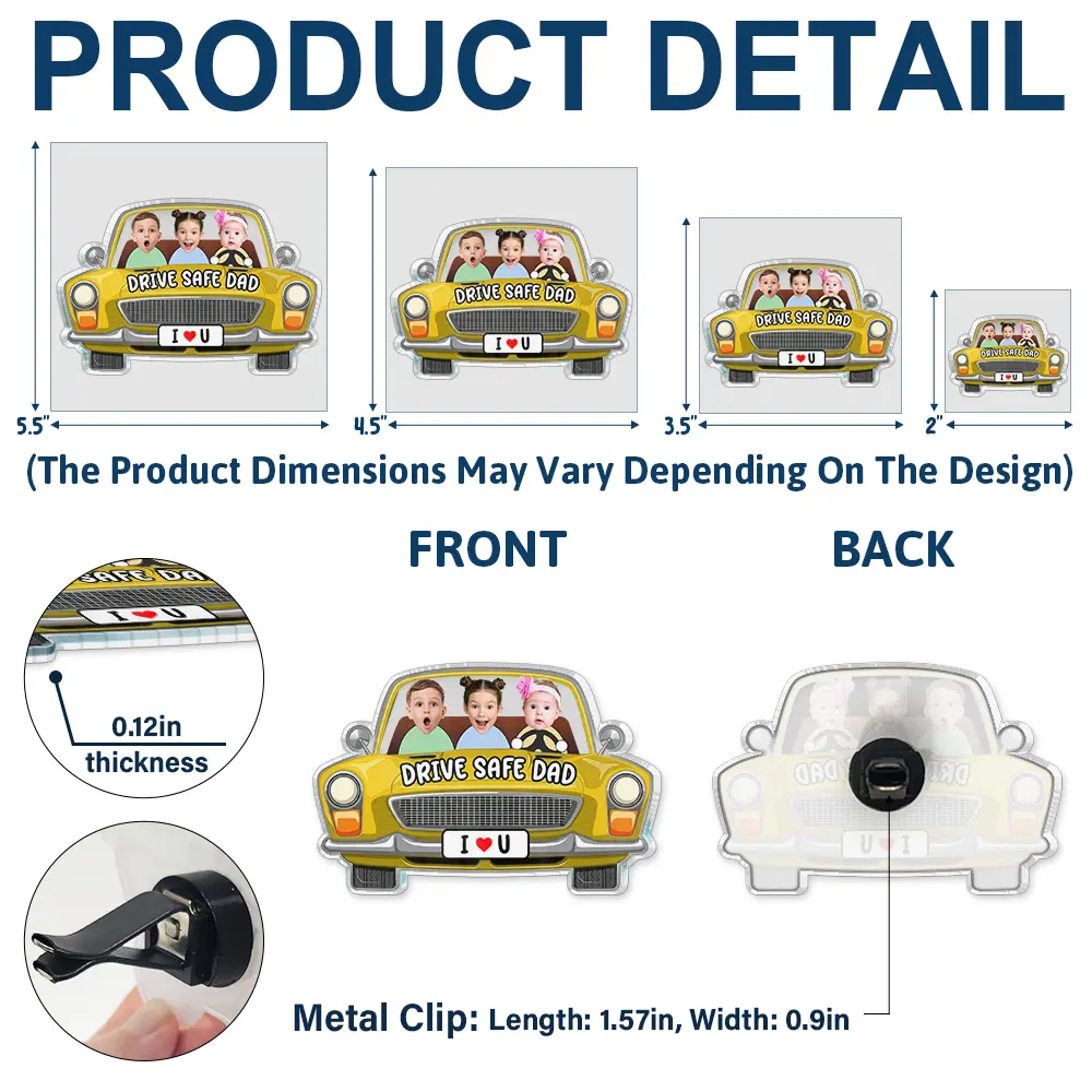 Custom Photo Drive Safe Daddy We Love You - Personalized Acrylic Car Vent Clip - Image 6