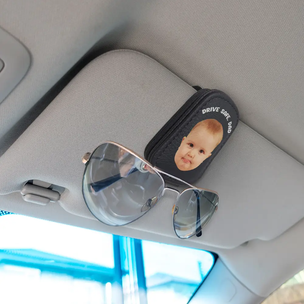 Custom Photo Drive Safe Get Home Daddy, Papa, Husband - Personalized Sunglasses Holder For Car Visor - Image 3