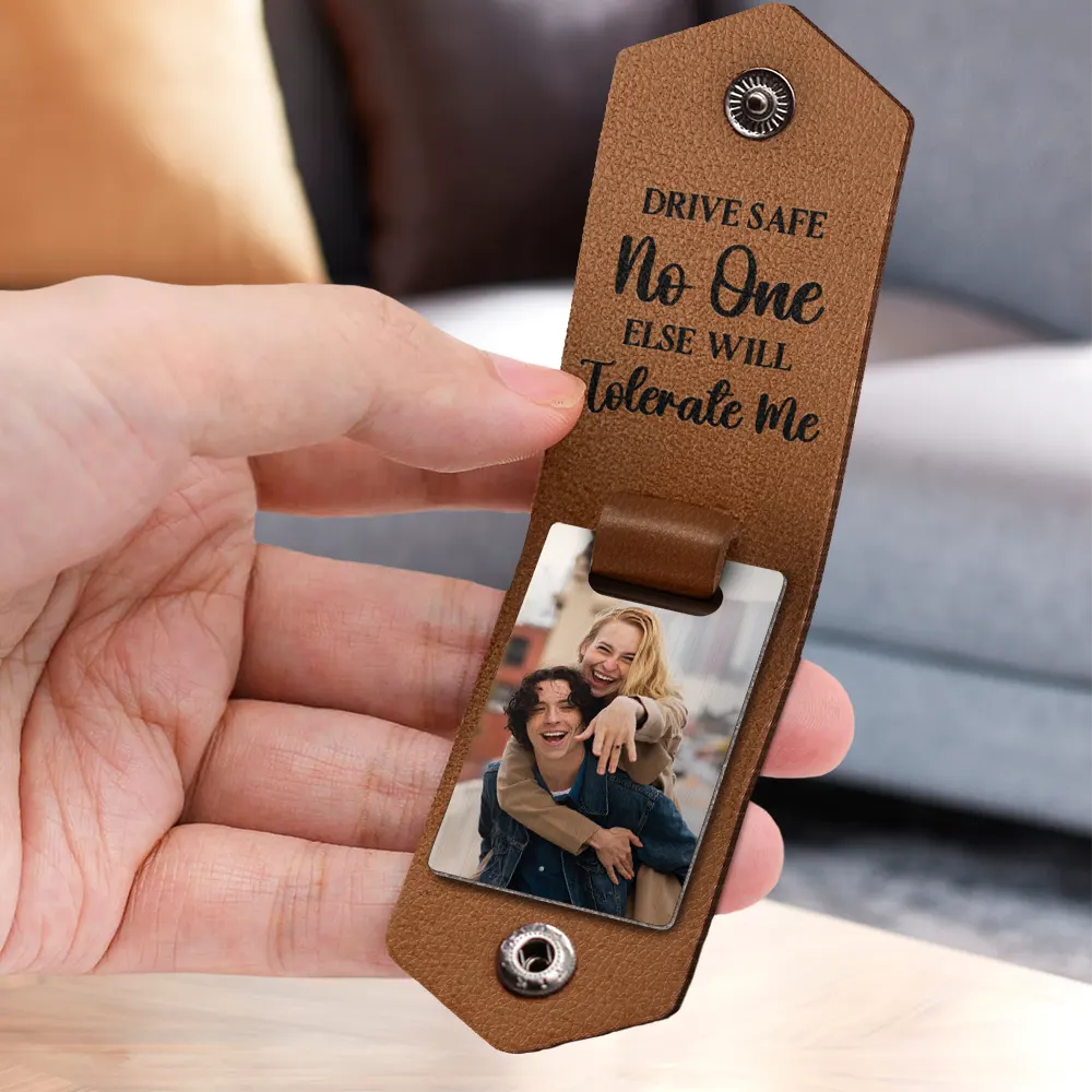 Custom Photo Drive Safe - Gift For Couples - Personalized Leather Photo Keychain - Image 3