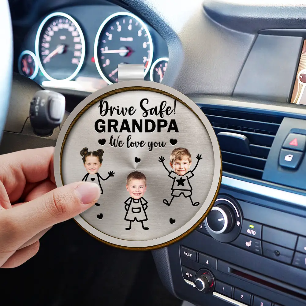 Custom Photo Drive Safe Grandpa Daddy Kid Stick Figures - Personalized Custom Shaped Car Visor Clip - Image 4