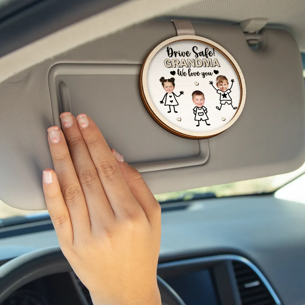 Custom Photo Drive Safe Grandpa Daddy Kid Stick Figures - Personalized Custom Shaped Car Visor Clip - Image 5