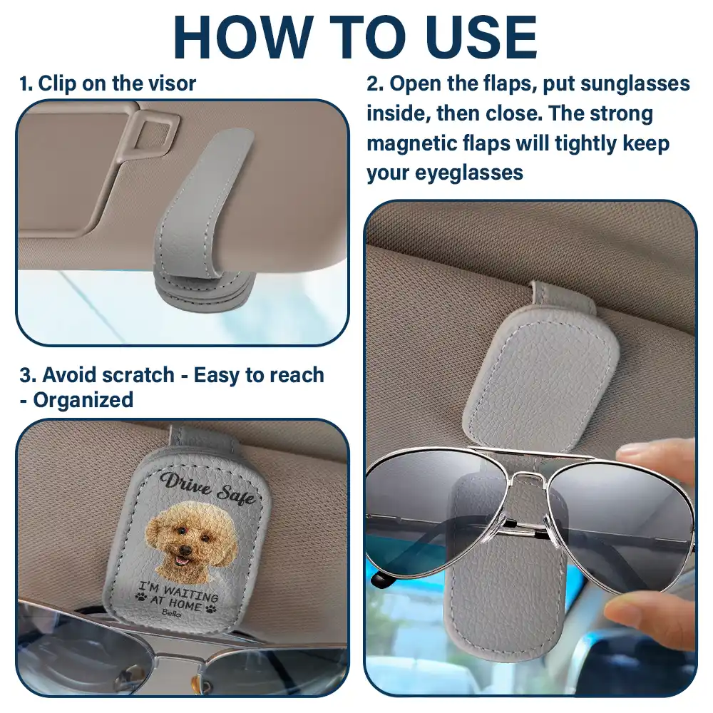 Custom Photo Drive Safe I Am Waiting At Home - Personalized Sunglasses Holder For Car Visor - Image 3