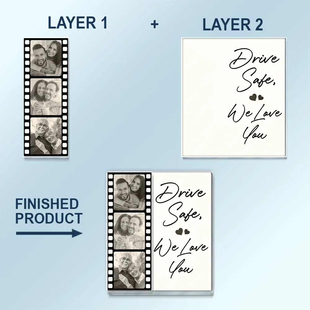 Custom Photo Drive Safe I Love You Couples Film Roll - Personalized Custom Shaped Acrylic Car Visor Clip - Image 5