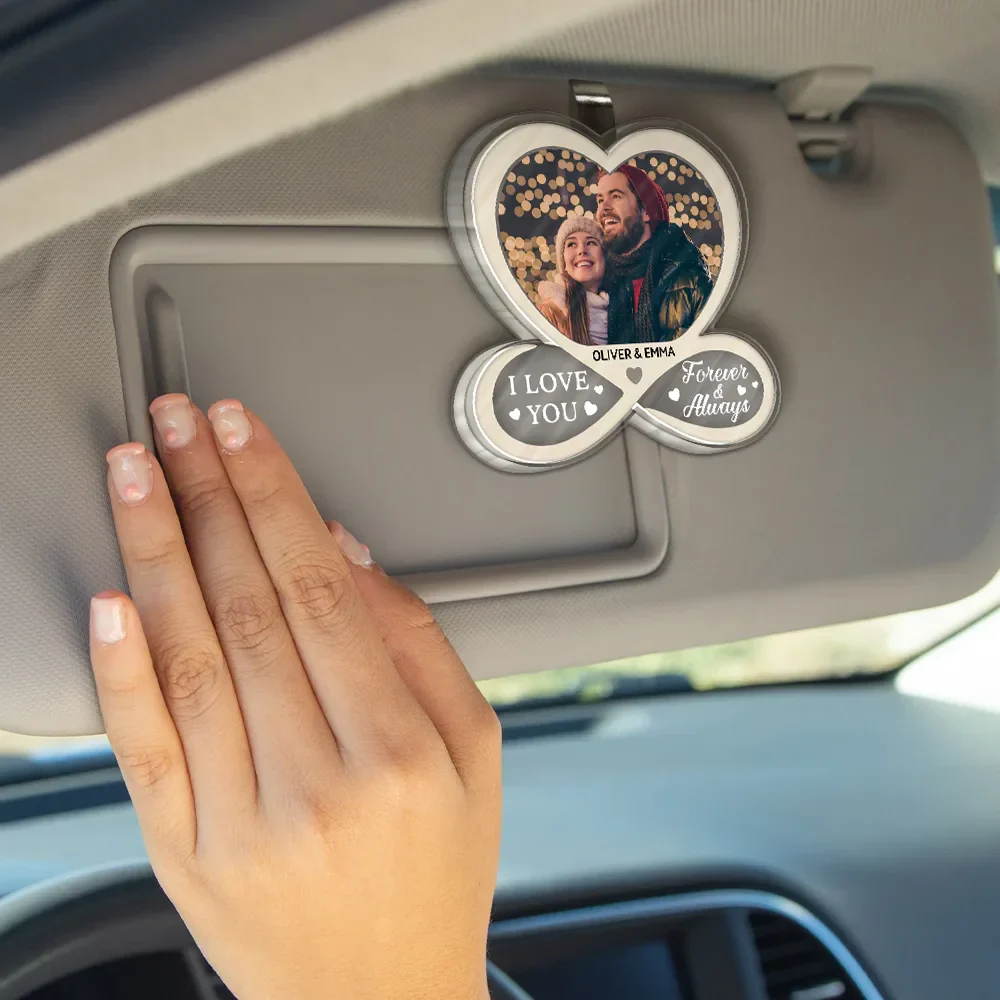 Custom Photo Drive Safe I Love You Couples - Personalized Custom Shaped Acrylic Car Visor Clip - Image 4