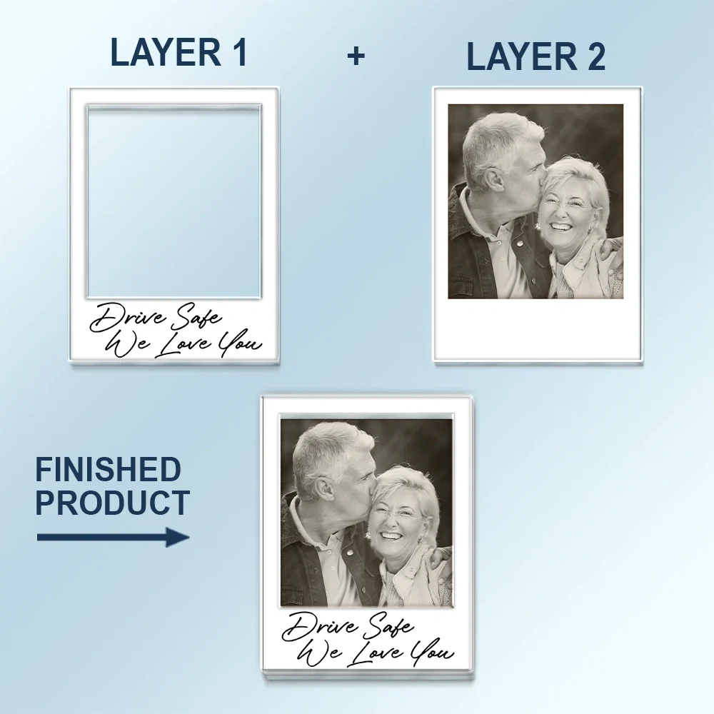 Custom Photo Drive Safe I Love You Couples Vintage - Personalized Custom Shaped Acrylic Car Visor Clip - Image 5