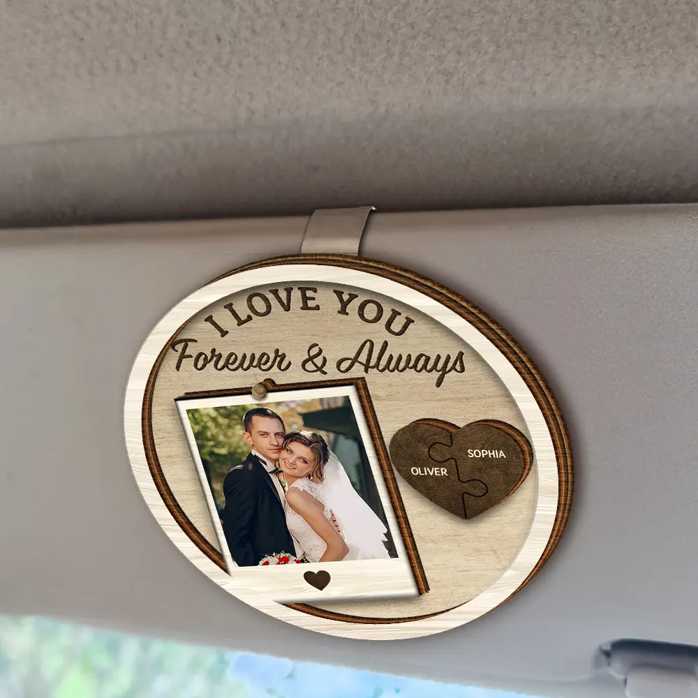 Custom Photo Drive Safe I Love You Couples Vintage - Personalized Custom Shaped Car Visor Clip - Image 2