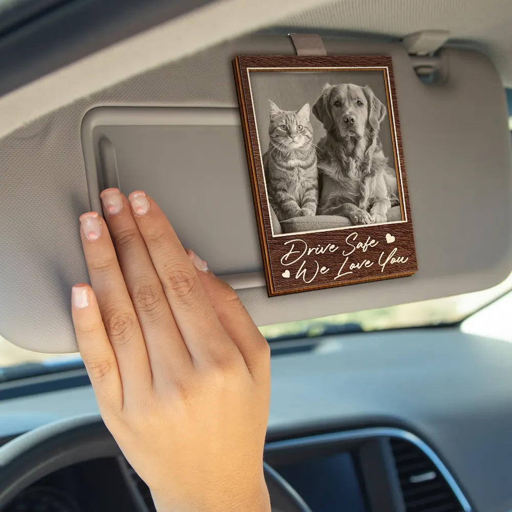 Custom Photo Drive Safe I Love You Couples Wooden Card - Personalized Custom Shaped Car Visor Clip - Image 4