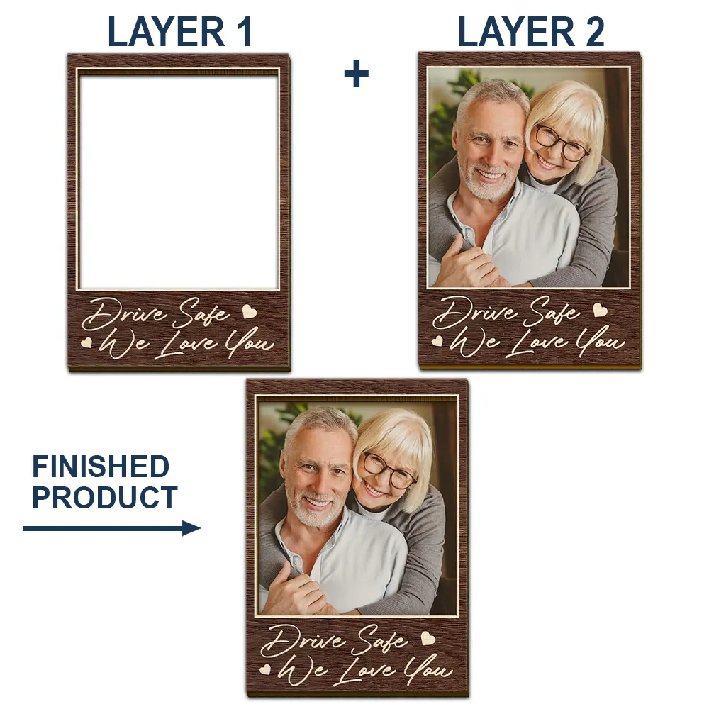 Custom Photo Drive Safe I Love You Couples Wooden Card - Personalized Custom Shaped Car Visor Clip - Image 5