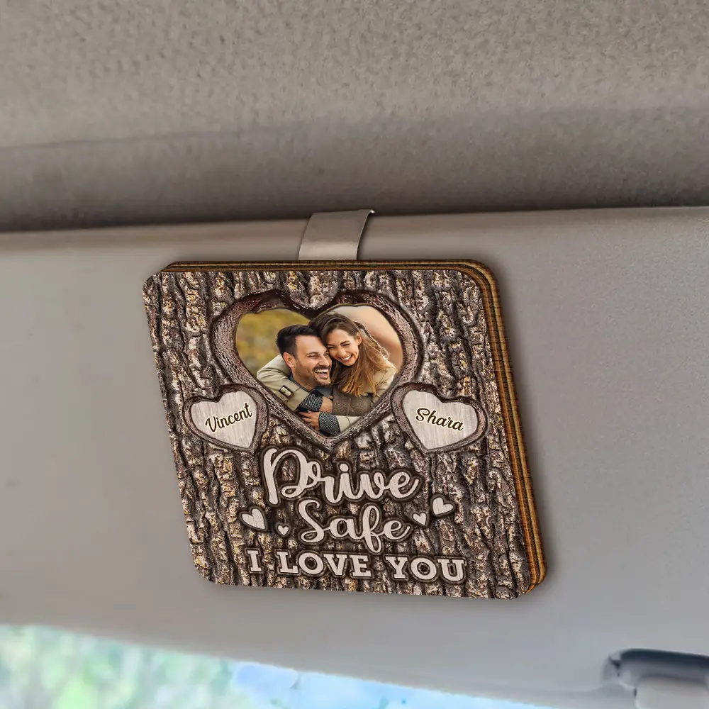 Custom Photo Drive Safe I Love You Engraved Tree - Personalized Custom Shaped Car Visor Clip - Image 2