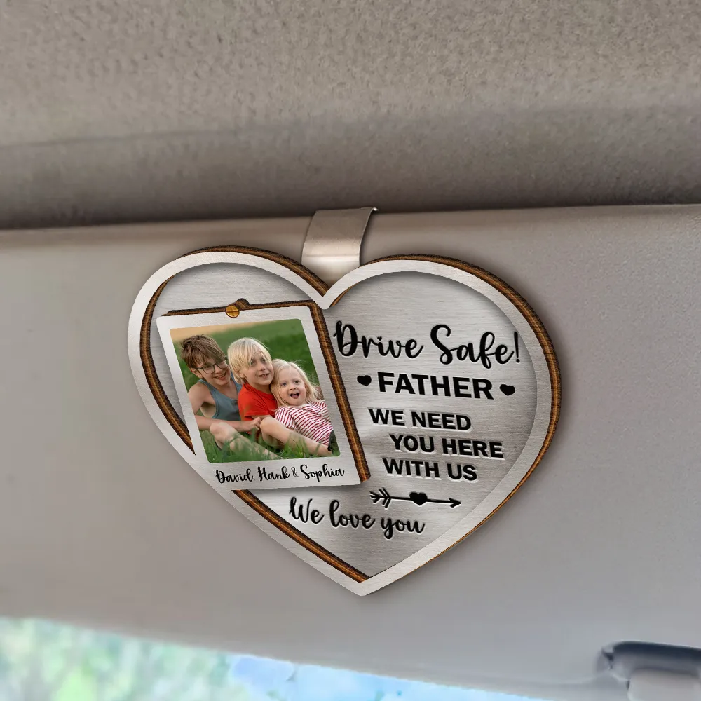 Custom Photo Drive Safe I Love You Heart - Personalized Custom Shaped Car Visor Clip - Image 2