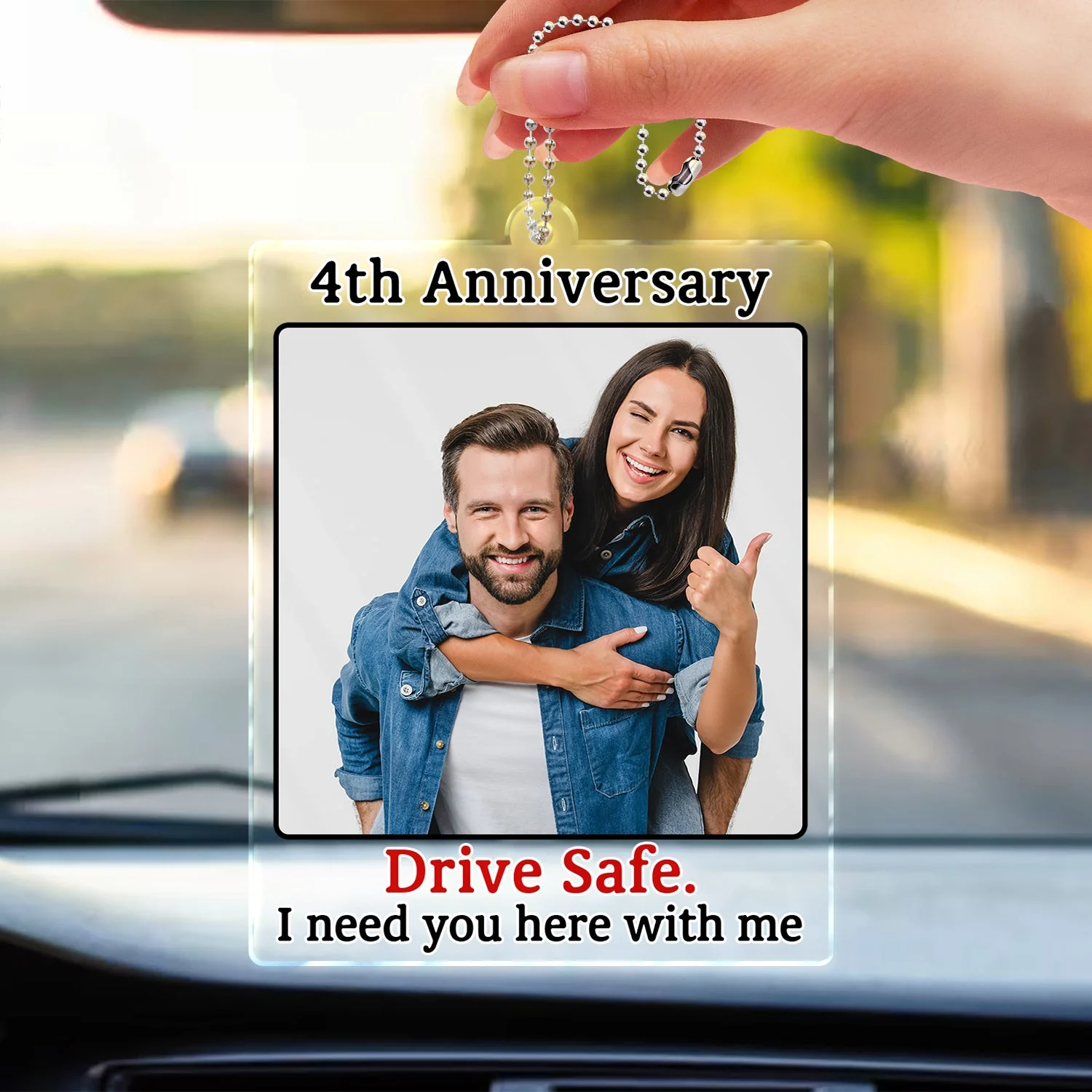 Custom Photo Drive Safe I Need You Here With Me - Gift For Boyfriends, Husbands, Couples - Personalized Acrylic Car Hanger - Image 3
