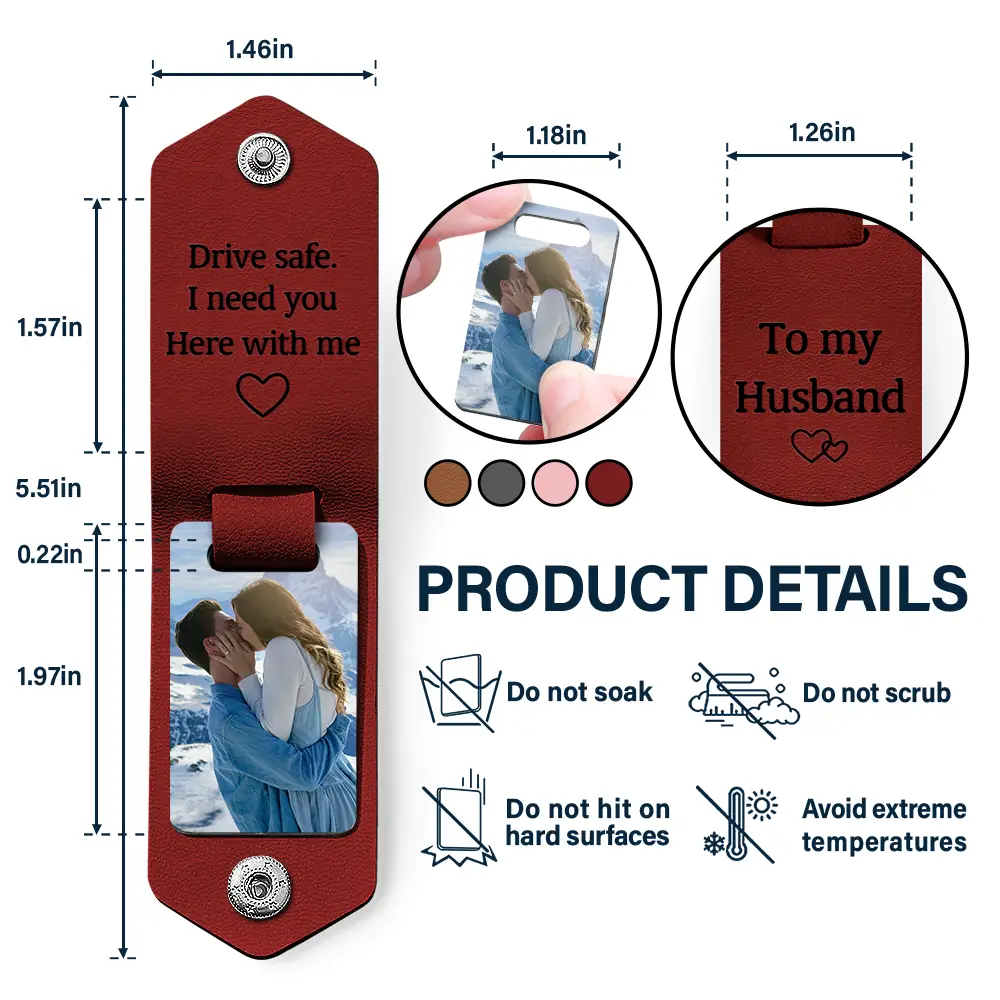 Custom Photo Drive Safe I Need You Here With Me - Gift For Boyfriends, Husbands, Couples - Personalized Leather Photo Keychain - Image 4
