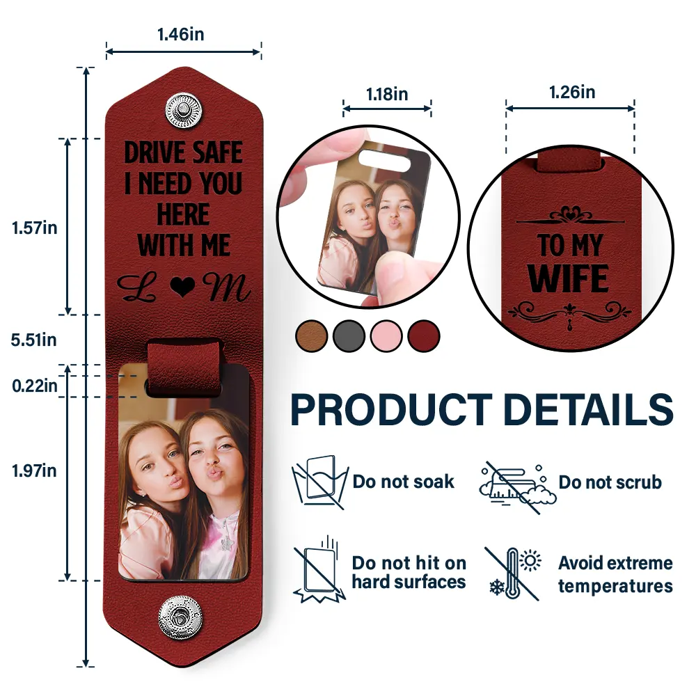 Custom Photo Drive Safe I Need You Here With Me - Loving, Anniversary Gift For Spouse, Husband, Wife - Personalized Leather Photo Keychain - Image 4