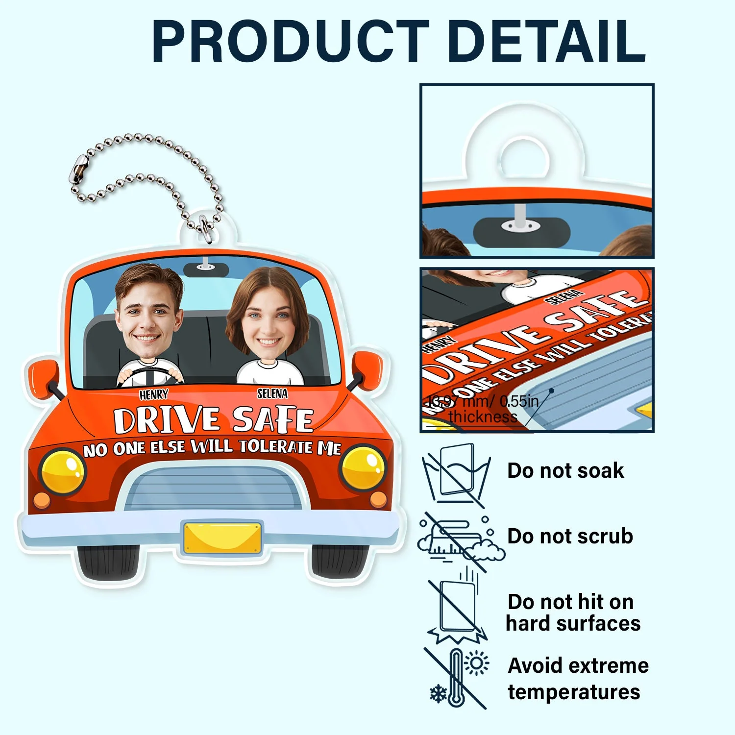 Custom Photo Drive Safe No One Else Will Tolerate Me - Gift For Couples - Personalized Acrylic Car Hanger - Image 6