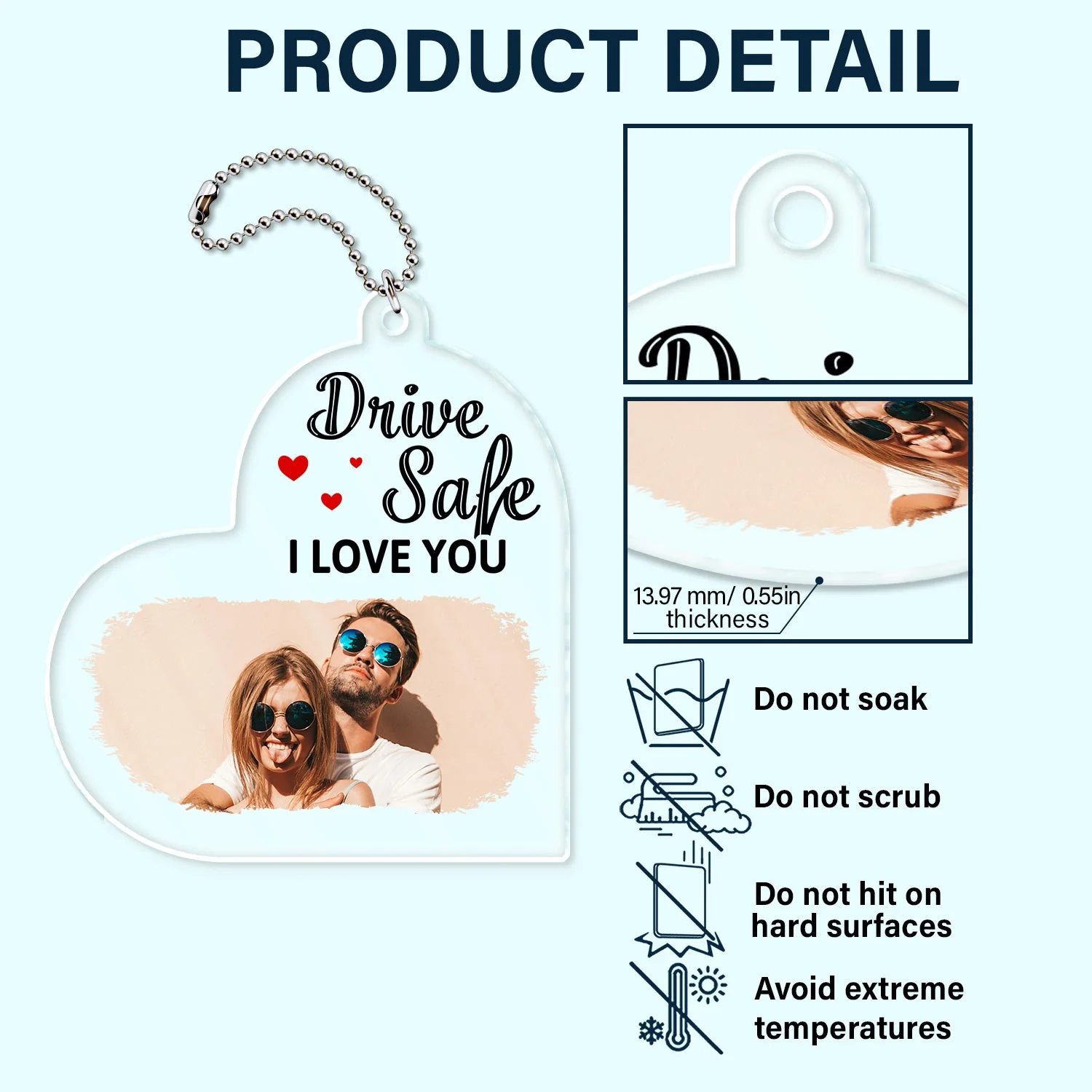 Custom Photo Drive Safe We Love You - Gift For Couples, Family, Mom, Dad - Personalized Acrylic Car Hanger - Image 5