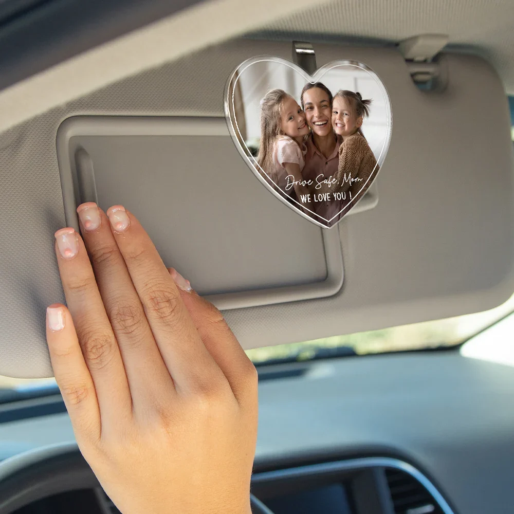 Custom Photo Drive Safe We Love You Lovely Family - Personalized Custom Shaped Acrylic Car Visor Clip - Image 4