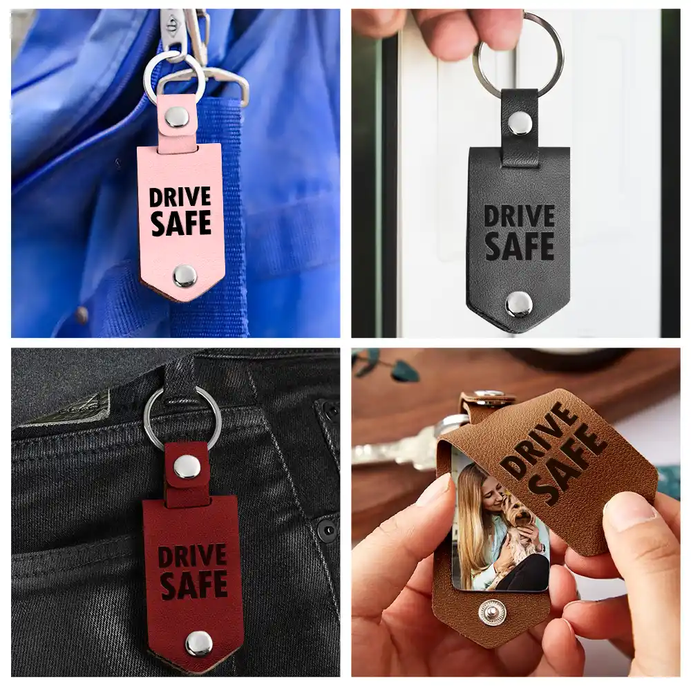 Custom Photo Drive Safe We Need You Dad - Birthday, Loving Gift For Dad, Father, Papa, Grandpa - Personalized Leather Photo Keychain - Image 5