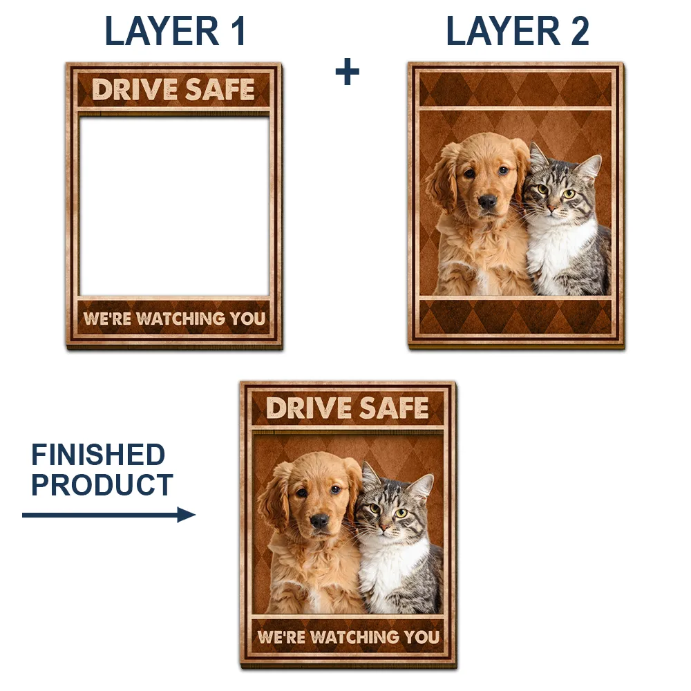 Custom Photo Drive Safe We’re Waiting At The Door Dog Cat Pet Vintage - Personalized Custom Shaped Car Visor Clip - Image 6