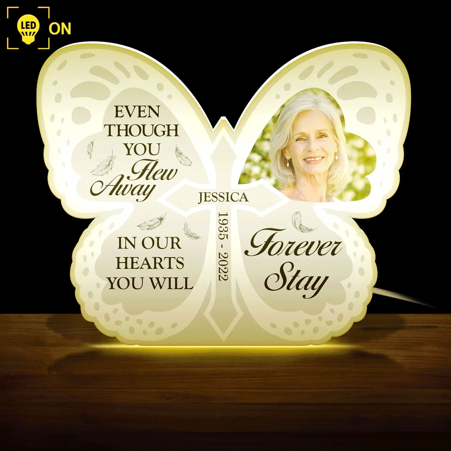 Custom Photo Even Though You Flew Away - Loving, Memorial Gift For Family, Siblings, Friends - Personalized Custom Shaped Photo Light Box - Image 2
