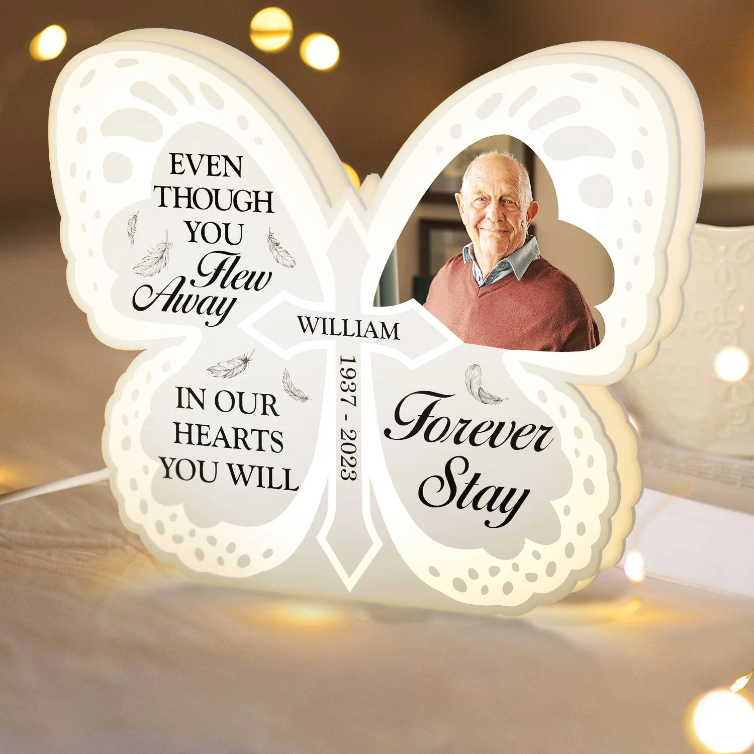 Custom Photo Even Though You Flew Away - Loving, Memorial Gift For Family, Siblings, Friends - Personalized Custom Shaped Photo Light Box - Image 4