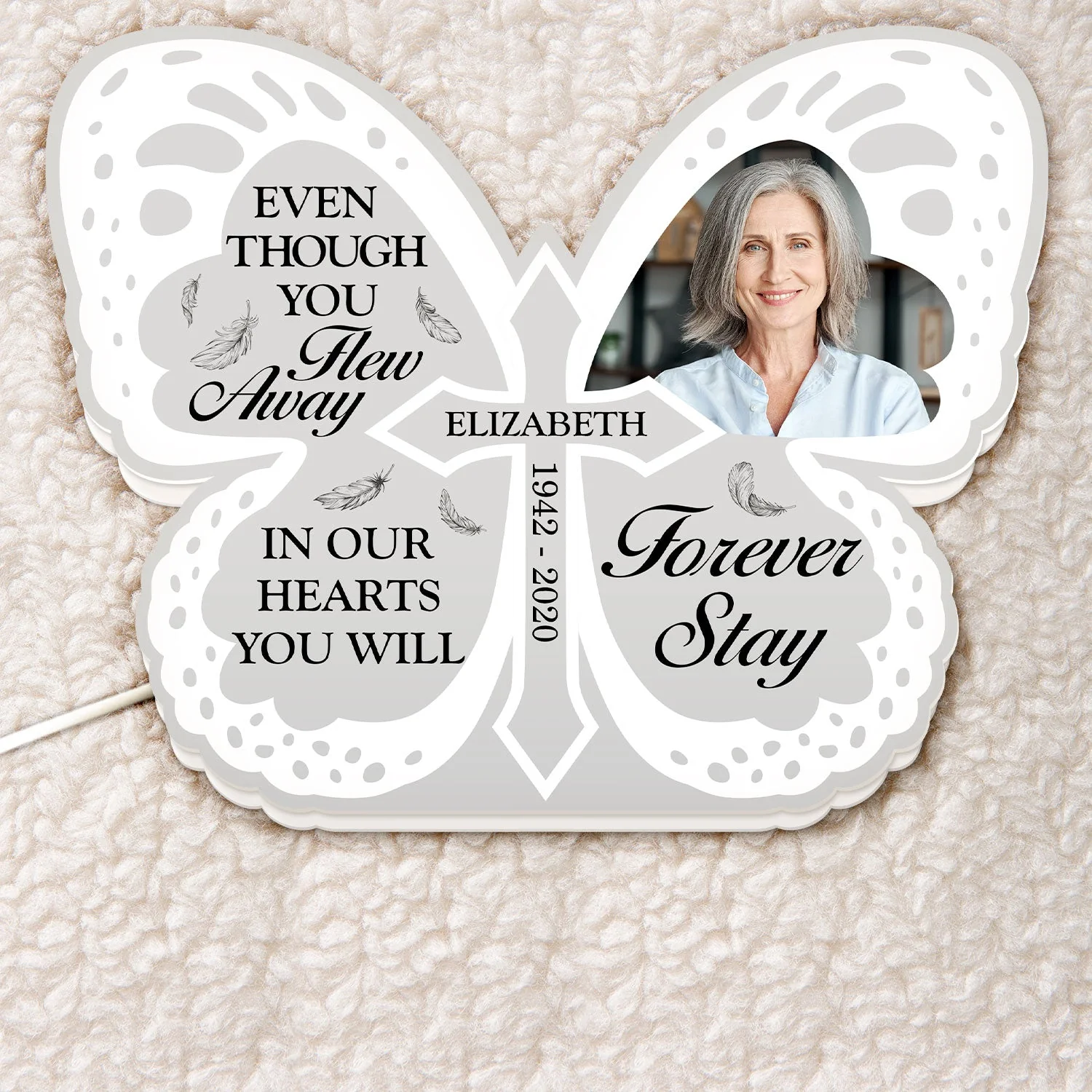 Custom Photo Even Though You Flew Away - Loving, Memorial Gift For Family, Siblings, Friends - Personalized Custom Shaped Photo Light Box - Image 5