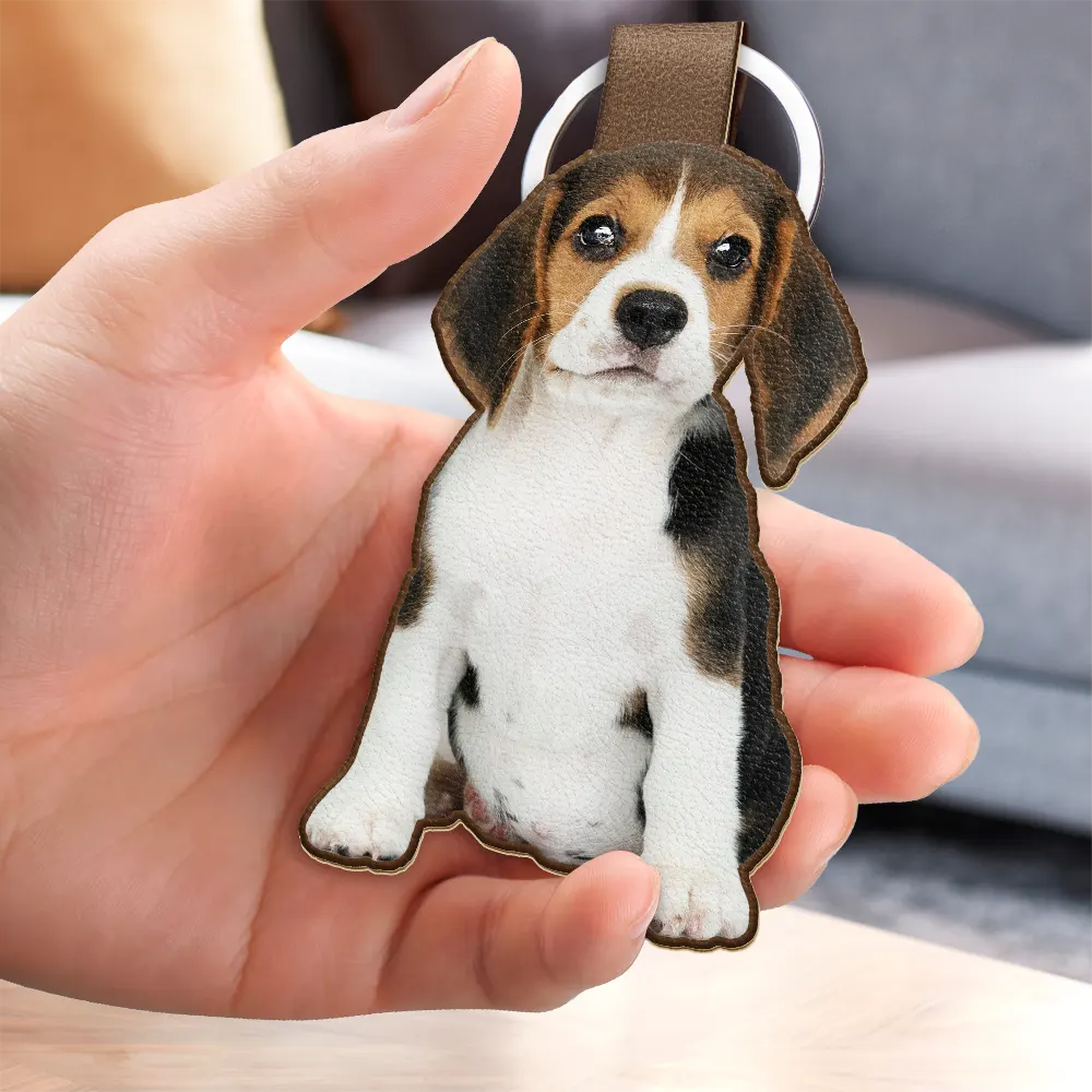 Custom Photo Every Day Is Brighter With My Furry Friend By My Side - Personalized Custom Shaped Leather Keychain - Image 4