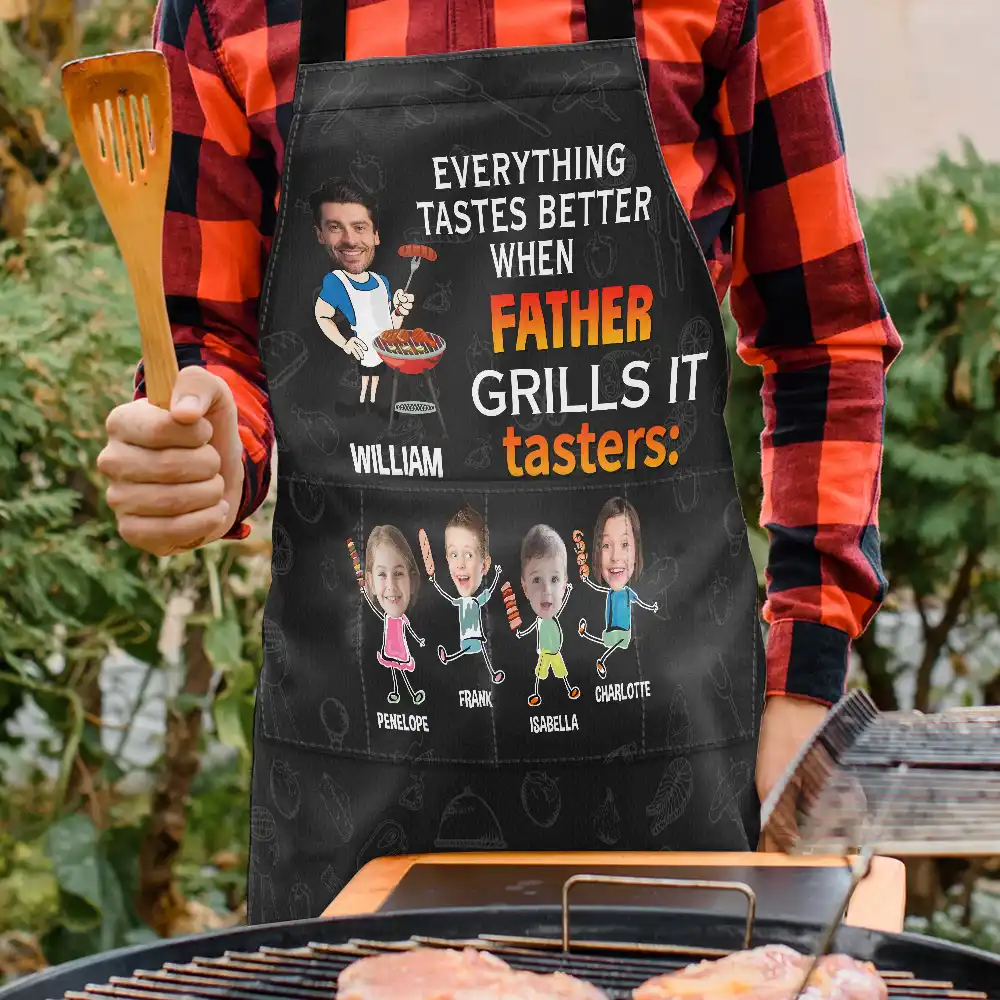 Custom Photo Everything Tastes Better When Daddy Grills It - Personalized Apron - Image 4