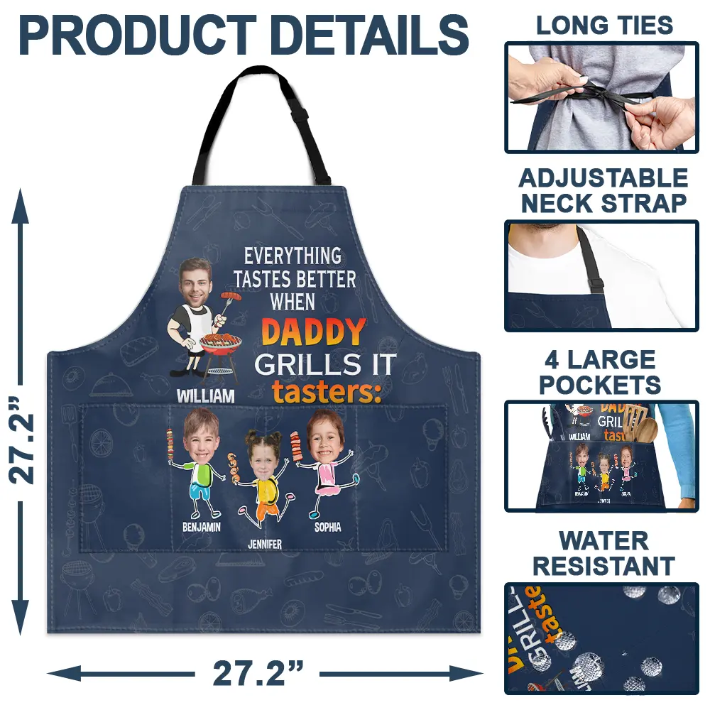 Custom Photo Everything Tastes Better When Daddy Grills It - Personalized Apron - Image 5