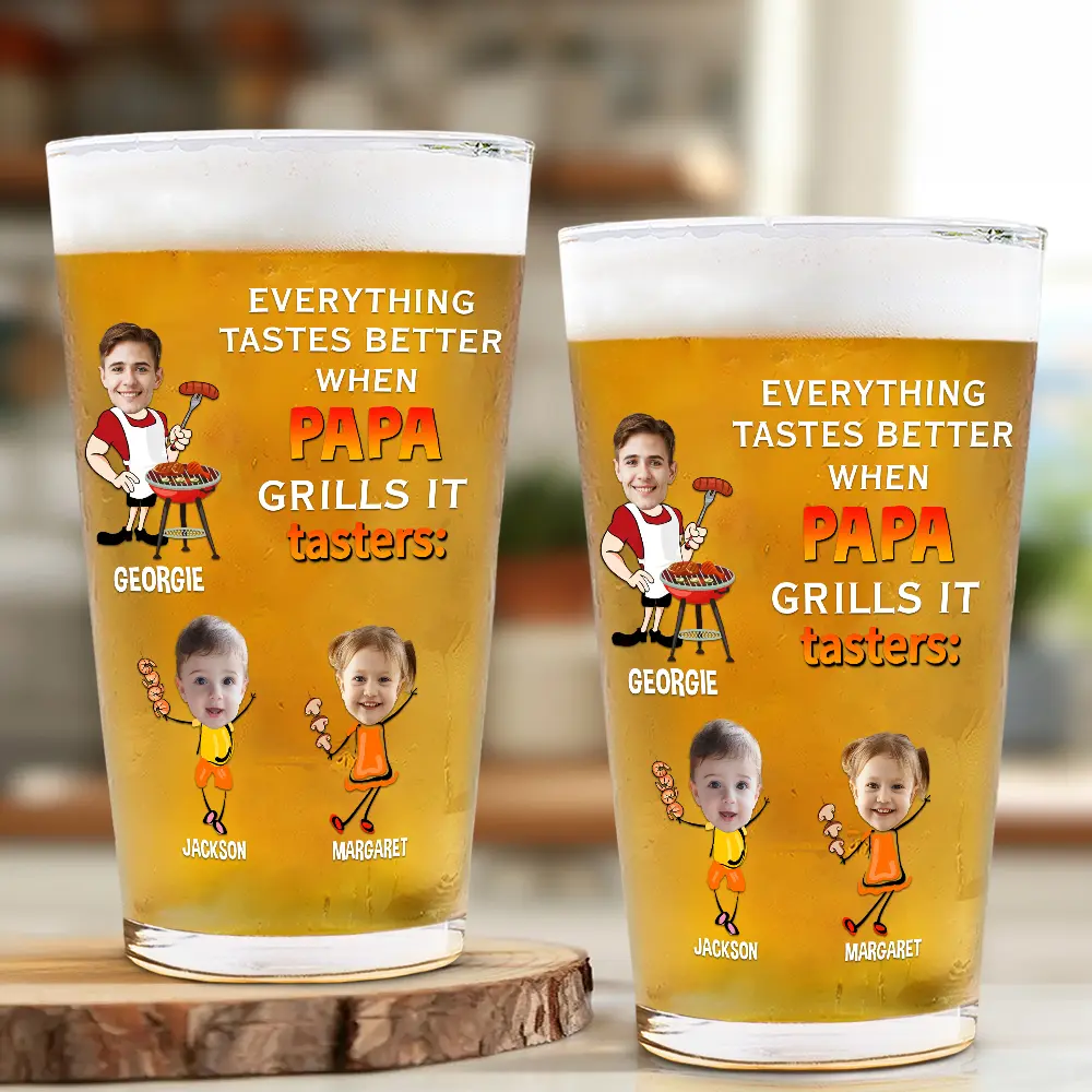 Custom Photo Everything Tastes Better When Daddy Grills It - Personalized Beer Glass - Image 3