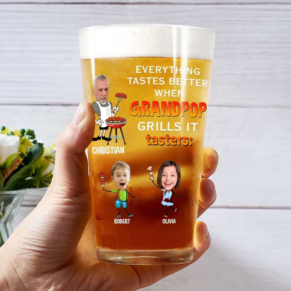 Custom Photo Everything Tastes Better When Daddy Grills It - Personalized Beer Glass - Image 4