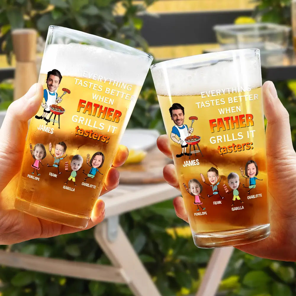Custom Photo Everything Tastes Better When Daddy Grills It - Personalized Beer Glass - Image 5