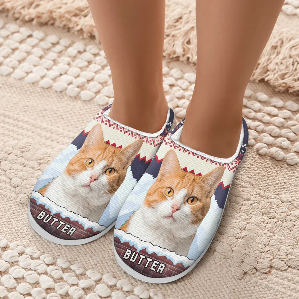 Custom Photo Face Christmas Theme - Personalized Fluffy Slippers - Image 6