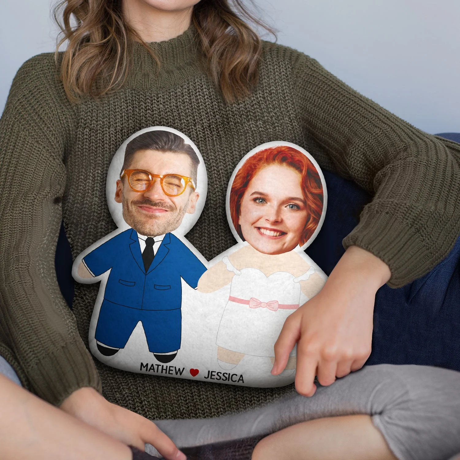Custom Photo Face Cutout Wedding Couple - Gift For Couples - Personalized Custom Shaped Pillow - Image 3
