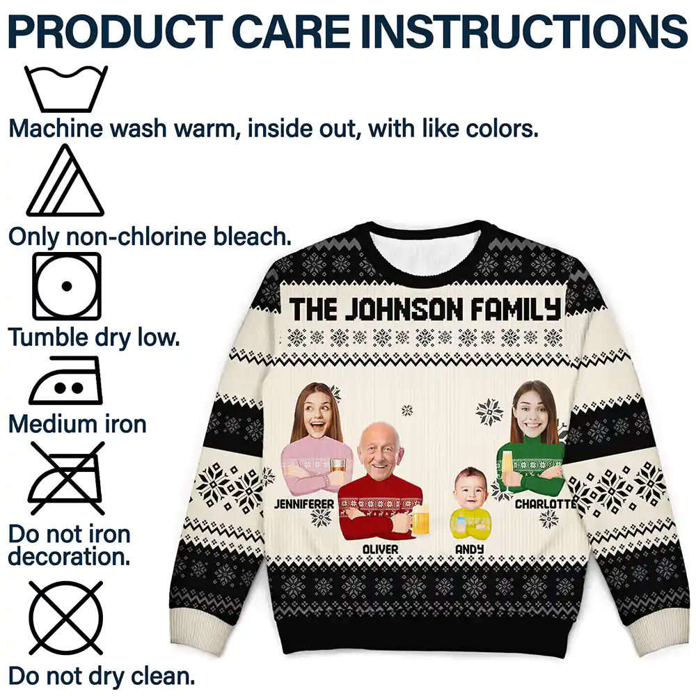 Custom Photo Face Flat Art Christmas Family - Personalized Unisex Ugly Sweater - Image 8
