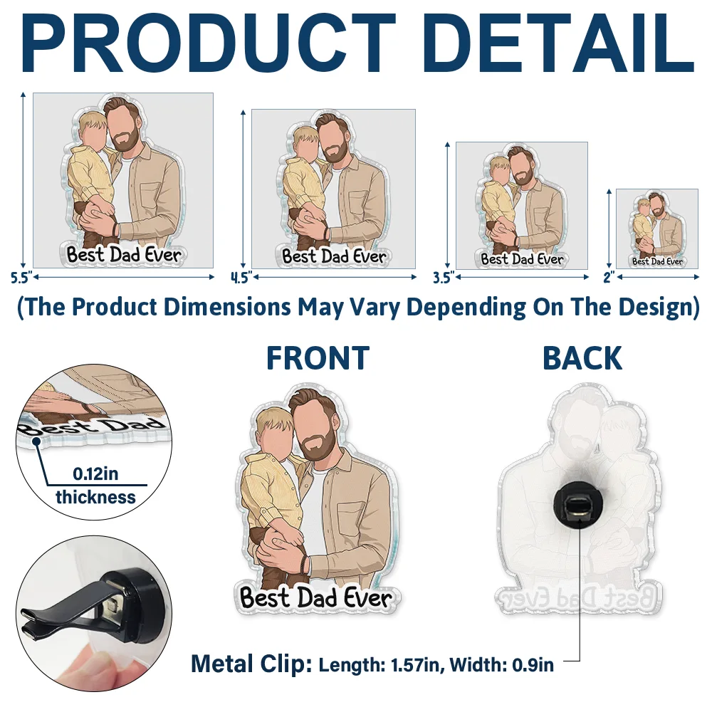 Custom Photo Faceless Portrait Best Dad Mom Ever - Personalized Acrylic Car Vent Clip - Image 6