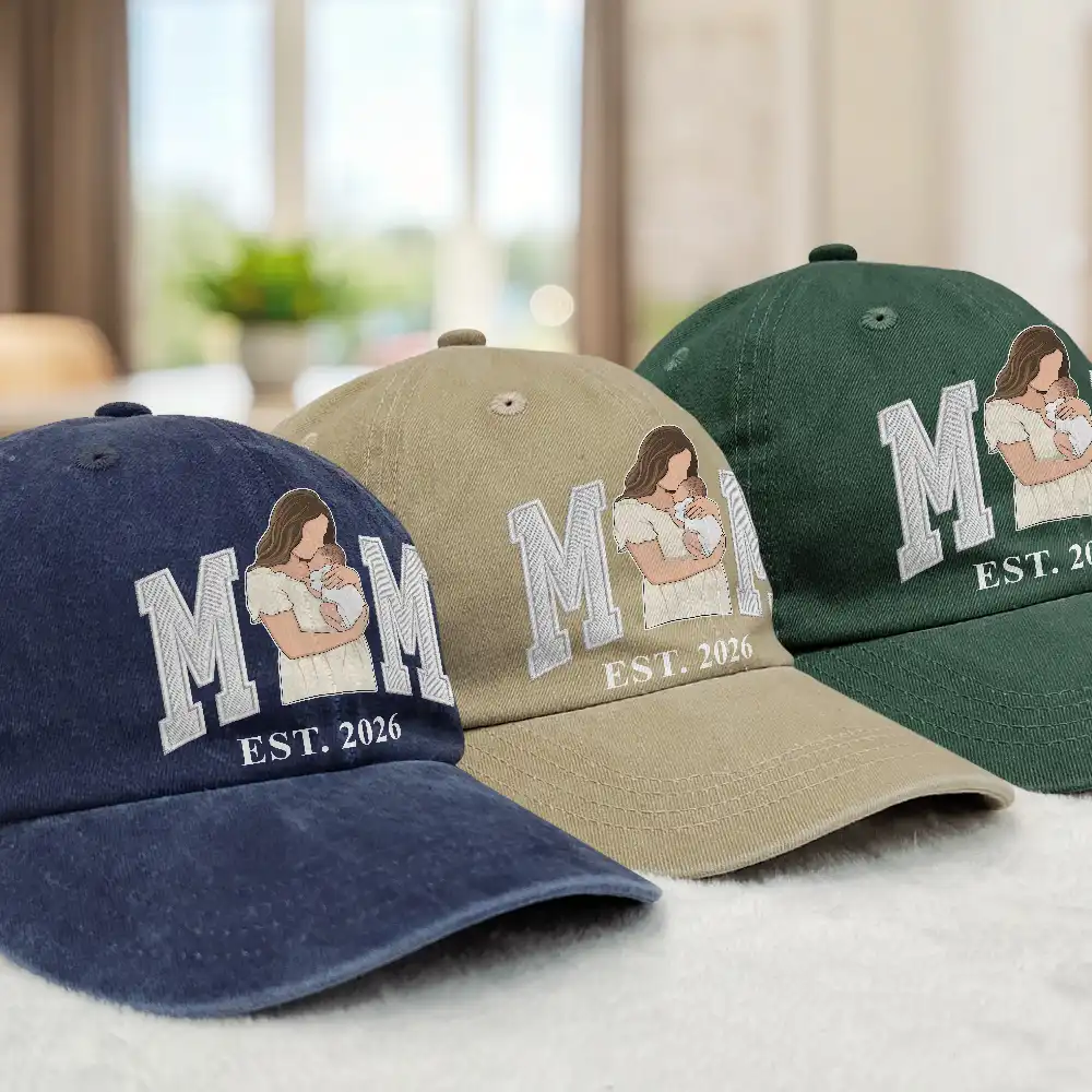 Custom Photo Faceless Portrait Mom Dad Est. Embroidery Effect - Personalized Vintage Washed Denim Cap - Image 4