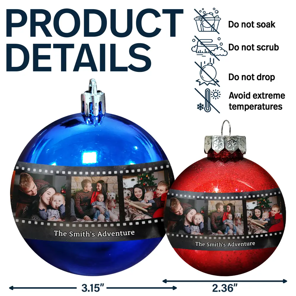 Custom Photo Family Adventure Trip Film Roll - Personalized Ball Ornament - Image 6