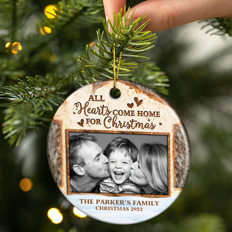 Custom Photo Family And So Together They Built - Christmas Gift For Family - Personalized Custom Circle Ceramic Ornament - Image 2