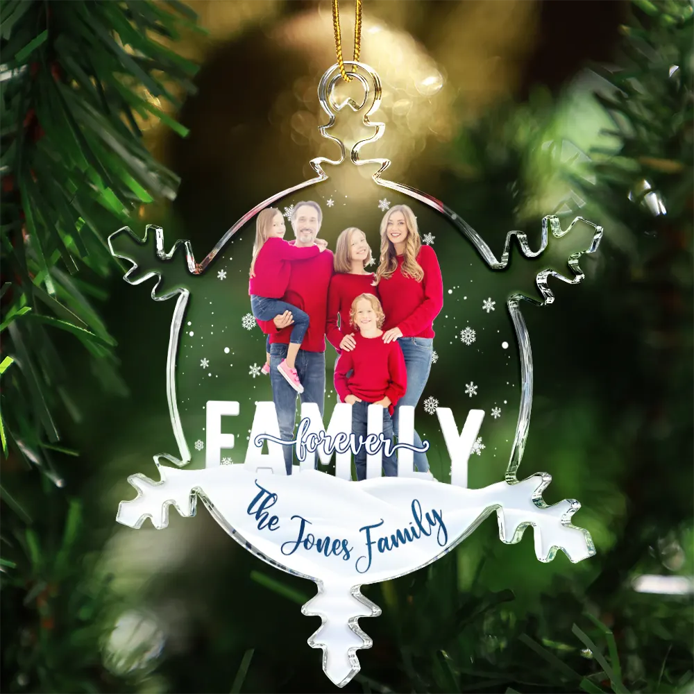 Custom Photo Family Besties Sisters Forever - Personalized Snowflakes Shaped Glass Ornament - Image 4