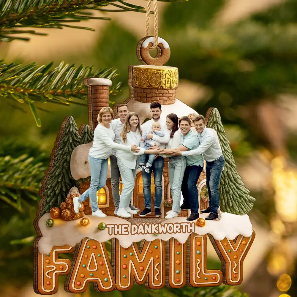 Custom Photo Family Christmas House - Personalized Custom Shaped Wooden Ornament - Image 5