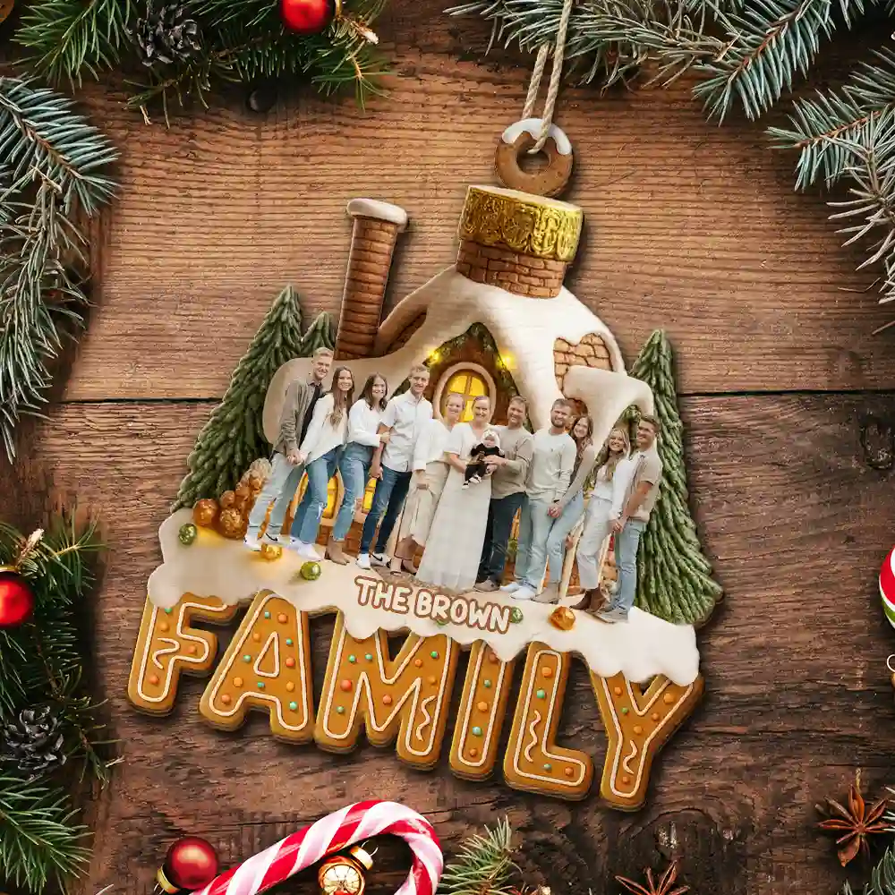 Custom Photo Family Christmas House - Personalized Custom Shaped Wooden Ornament - Image 7