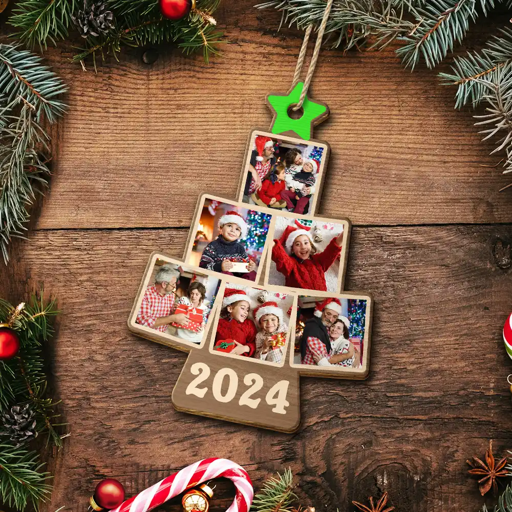 Custom Photo Family Christmas Tree - Personalized Custom Shaped Wooden Ornament - Image 5