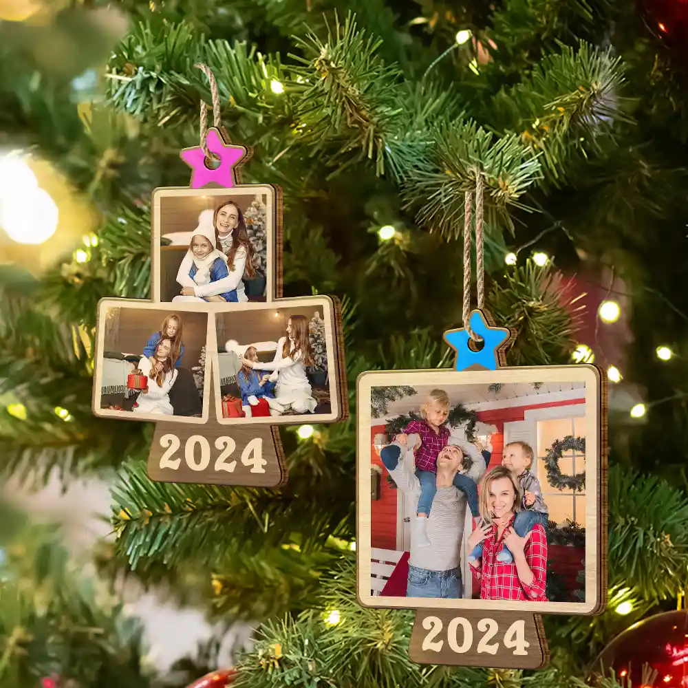 Custom Photo Family Christmas Tree - Personalized Custom Shaped Wooden Ornament - Image 6