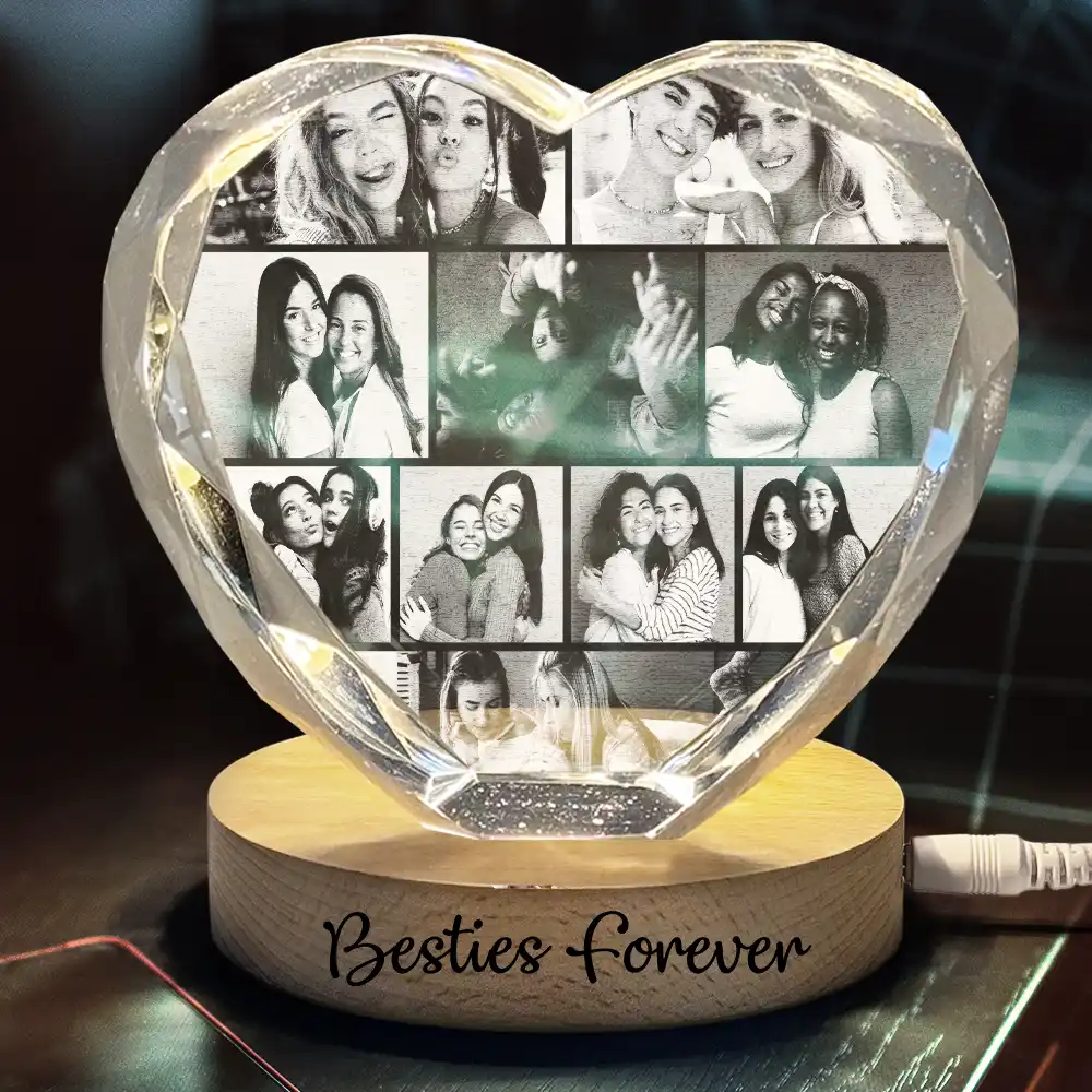 Custom Photo Family Couple Bestie Pet - Personalized Crystal Heart Shaped Lamp - Image 3