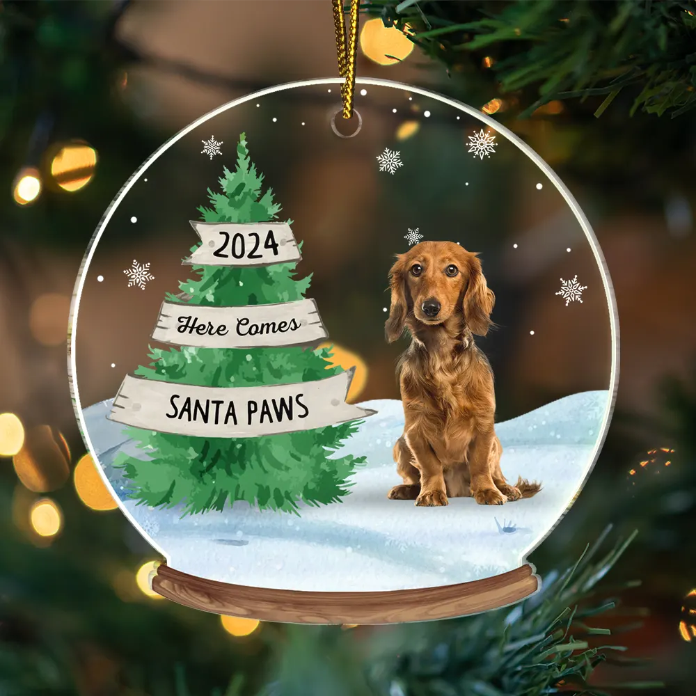Custom Photo Family Dog Cat By Christmas Tree - Personalized Custom Shaped Acrylic Ornament - Image 4