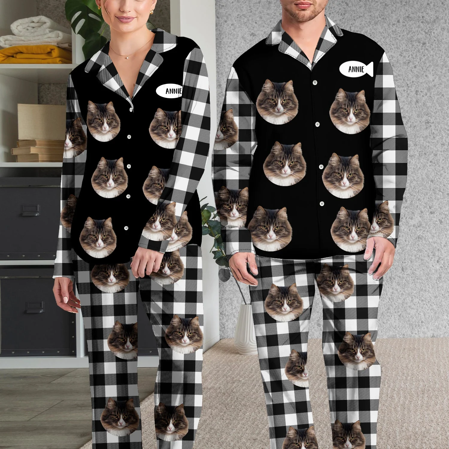 Custom Photo Family Dog Cat Face - Gift For Pet Lovers, Family Members - Personalized Long Pajamas Set - Image 4