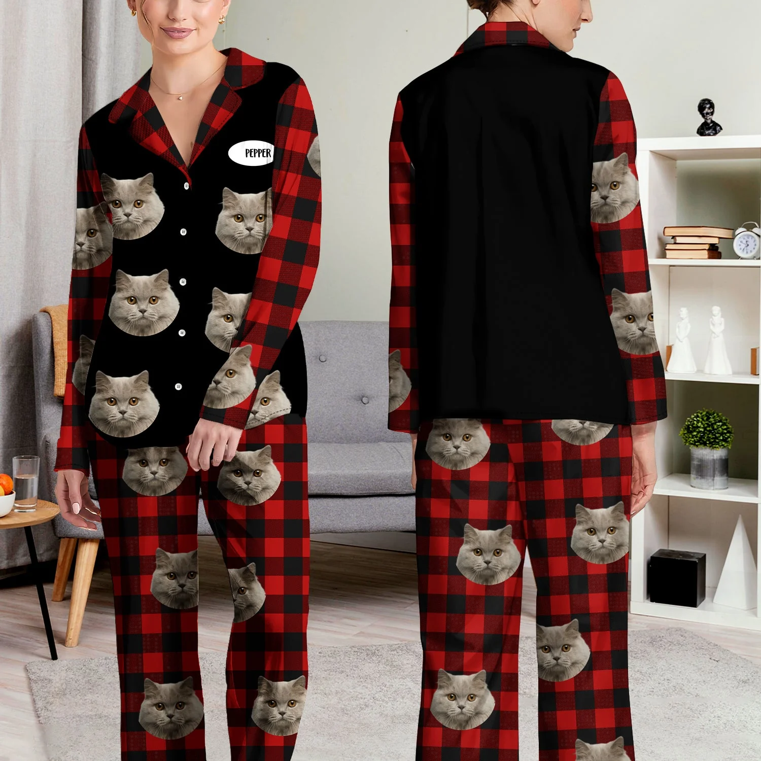Custom Photo Family Dog Cat Face - Gift For Pet Lovers, Family Members - Personalized Long Pajamas Set - Image 5